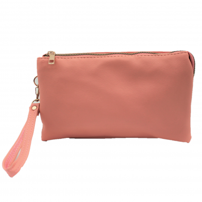 10015S- CORAL PU LEATHER TRI POCKET CLUTCH / CROSS BODY BAG